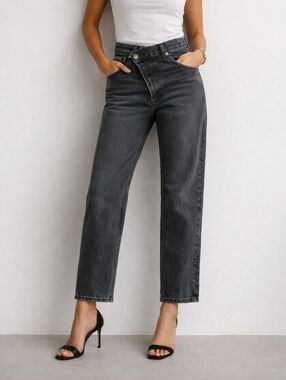 AGOLDE Criss Cross Jeans Black Wash High Rise Straight Leg Denim Sz 24